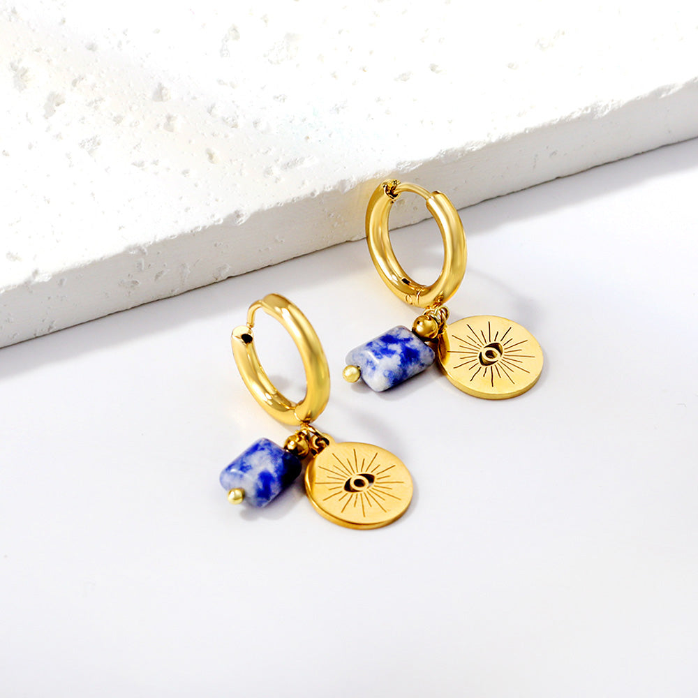 Wholesale 18K Gold Blue Bead - disk Hoop Earrings Unique Style