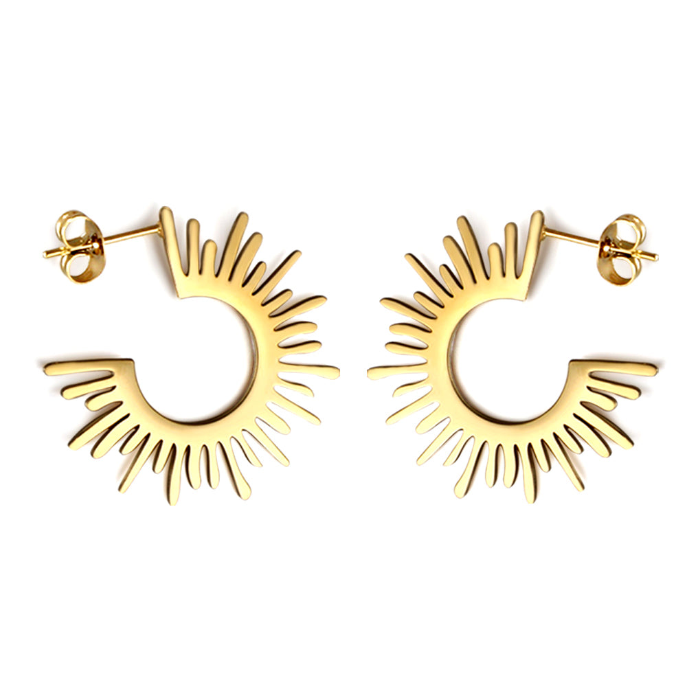 Wholesale 18K Gold Sun - shape Stud Earrings Shining Look