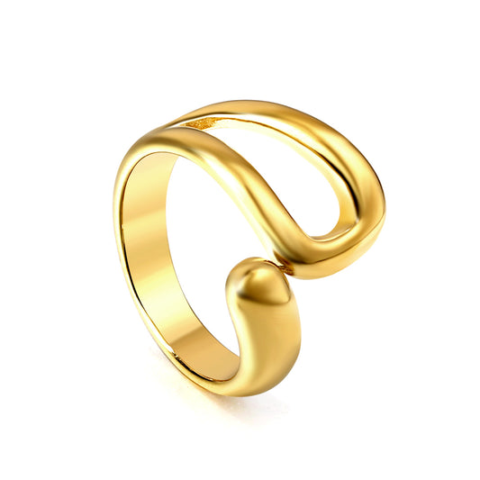 Wholesale 18K Gold Plated Fluid Wave Ring Asymmetric Curve Organic Modernist