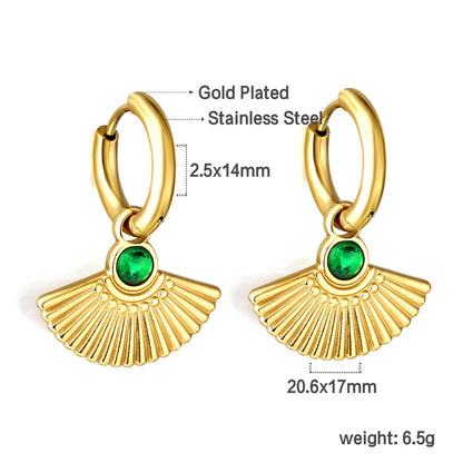 Bulk 18K Gold Green/Pink CZ - fan CZ Drop Earrings Fresh Accent