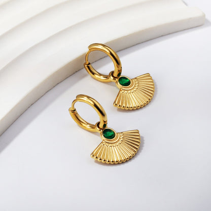 Bulk 18K Gold Green/Pink CZ - fan CZ Drop Earrings Fresh Accent