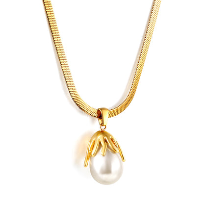 Bulk Stainless Steel Gold Tone Pearl Texture Chain Necklace Classic Beauty