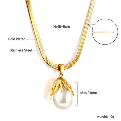 Bulk Stainless Steel Gold Tone Pearl Texture Chain Necklace Classic Beauty