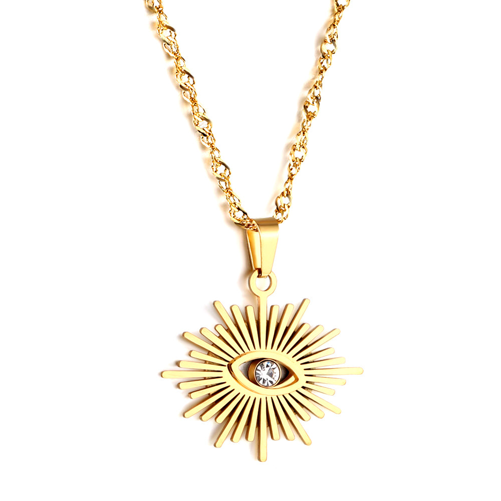 Bulk Stainless Steel Gold Tone Eye - Sun Pendant Necklace Mystical Allure