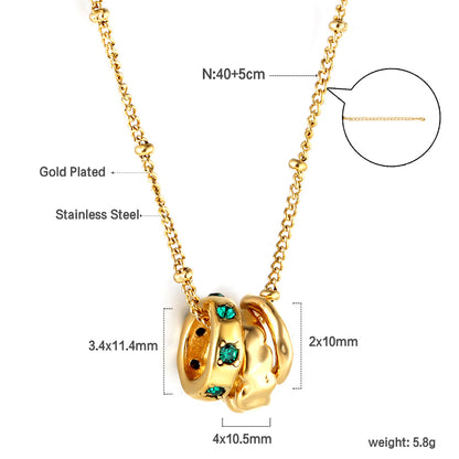 Wholesale Stainless Steel Gold Tone Green Gem Hoop Pendant Necklace Luxurious Touch