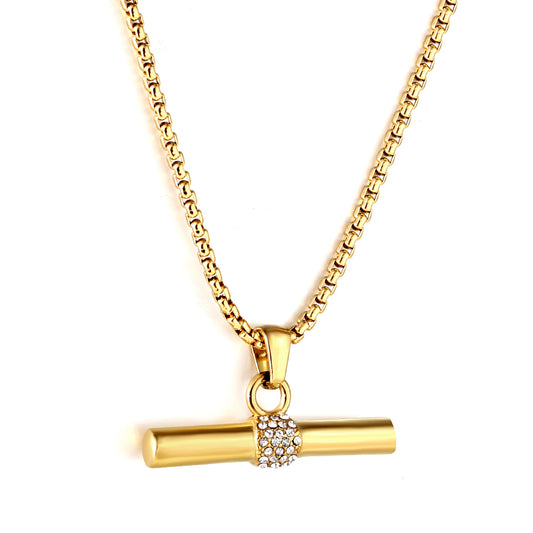 Wholesale Stainless Steel Gold Tone Bar Pendant with Zircon Modern