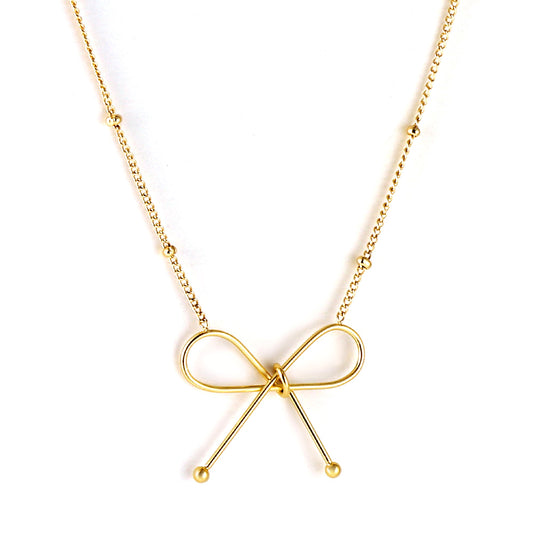 Bulk Stainless Steel Gold Tone Bowknot Pendant Necklace Sweet Charm