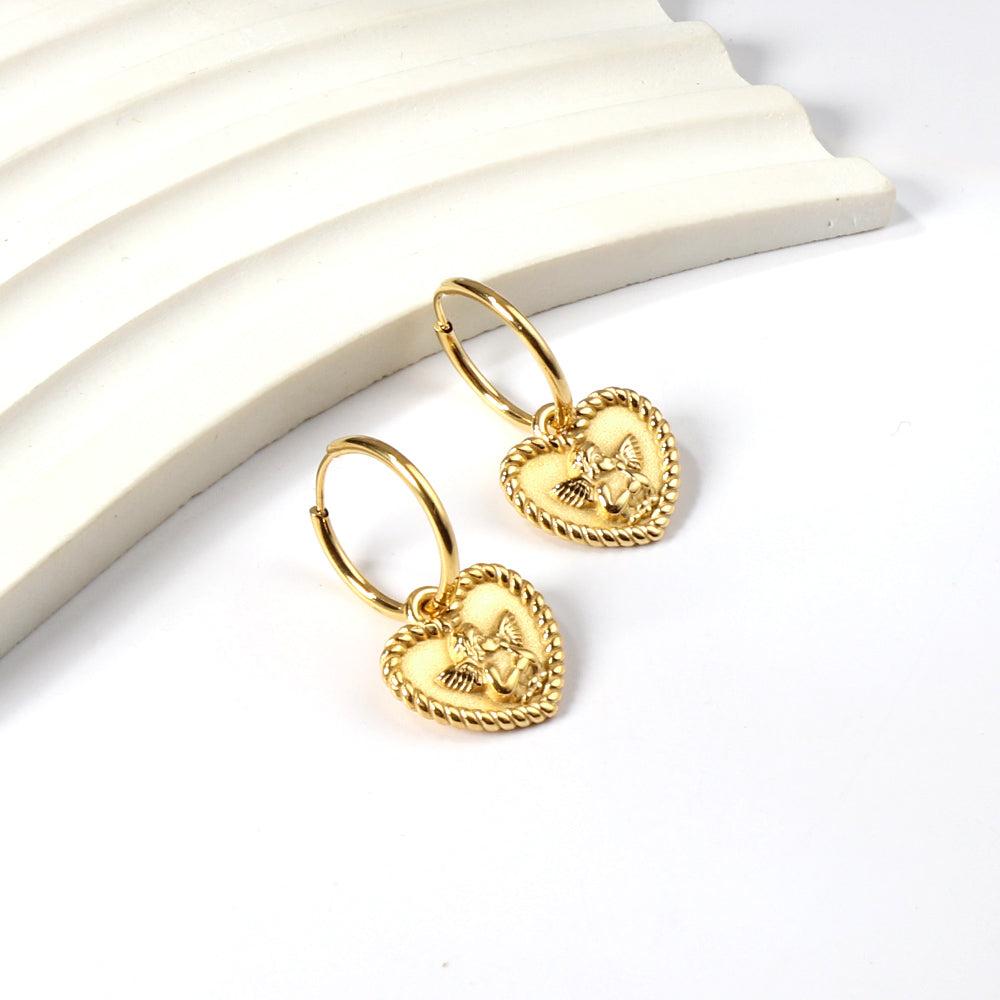 Bulk 18K Gold Heart - textured Hoop Earrings Elegant Style