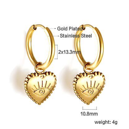 Bulk 18K Gold Heart - eye Pattern Hoop Earrings Mysterious Appeal