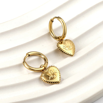 Bulk 18K Gold Heart - eye Pattern Hoop Earrings Mysterious Appeal