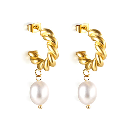 Wholesale 18K Gold Spiral - pearl Earrings Trendy Fashion