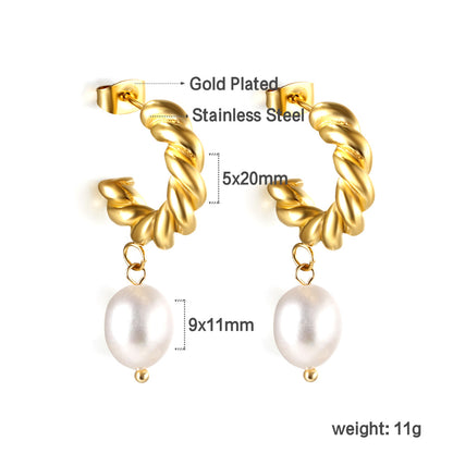 Wholesale 18K Gold Spiral - pearl Earrings Trendy Fashion