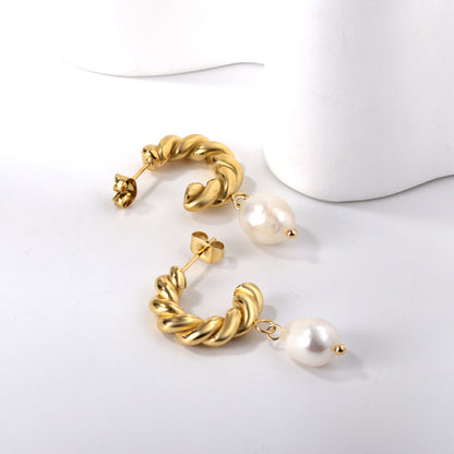 Wholesale 18K Gold Spiral - pearl Earrings Trendy Fashion