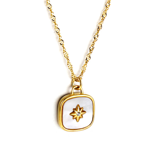 Wholesale Stainless Steel Gold Tone Square with Star Pendant Necklace Chic Design