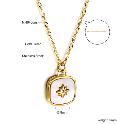 Wholesale Stainless Steel Gold Tone Square with Star Pendant Necklace Chic Design