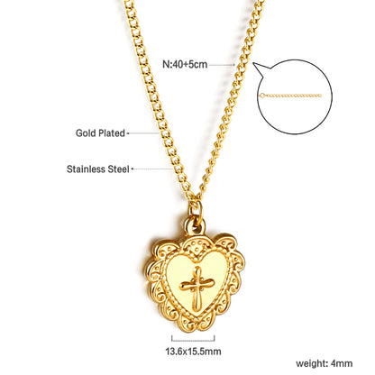 Bulk Stainless Steel Gold Tone Heart with Cross Pendant Necklace Sacred Elegance