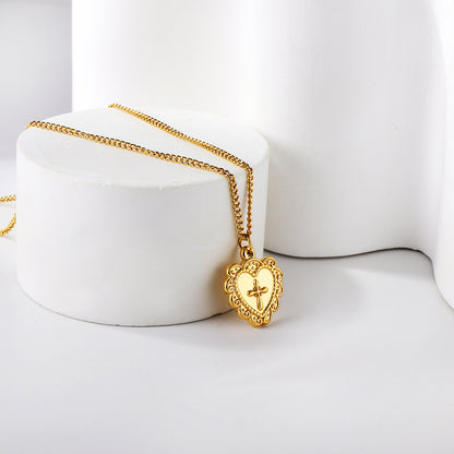 Bulk Stainless Steel Gold Tone Heart with Cross Pendant Necklace Sacred Elegance