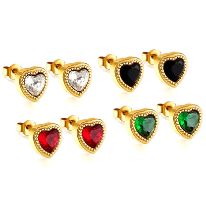 Wholesale 18K Gold Colorful Heart Zircon Stud Earrings