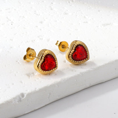 Wholesale 18K Gold Colorful Heart Zircon Stud Earrings
