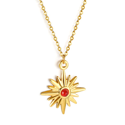 Bulk Stainless Steel Gold Tone Sun with Red Gem Pendant Necklace Bold Statement