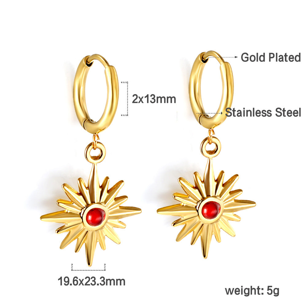 Wholesale 18K Gold Sun - red Earrings Vibrant Design