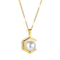 Wholesale Stainless Steel Gold Tone Hexagon Pearl Pendant Necklace Unique Design