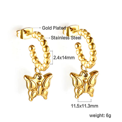 Wholesale 18K Gold Butterfly - heart Chain Earrings Delicate Craftsmanship
