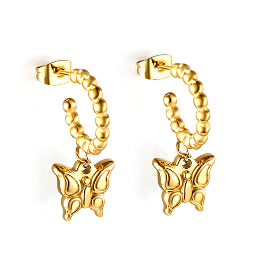 Wholesale 18K Gold Butterfly - heart Chain Earrings Delicate Craftsmanship