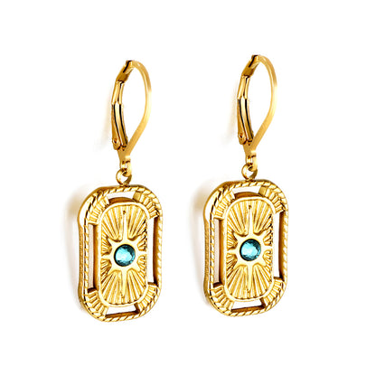 Wholesale 18K Gold Rectangle - green Earrings Noble Taste