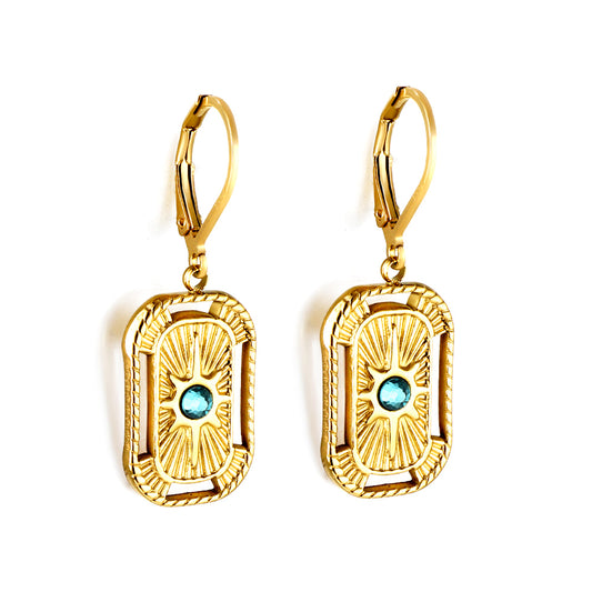 Wholesale 18K Gold Rectangle - green Earrings Noble Taste