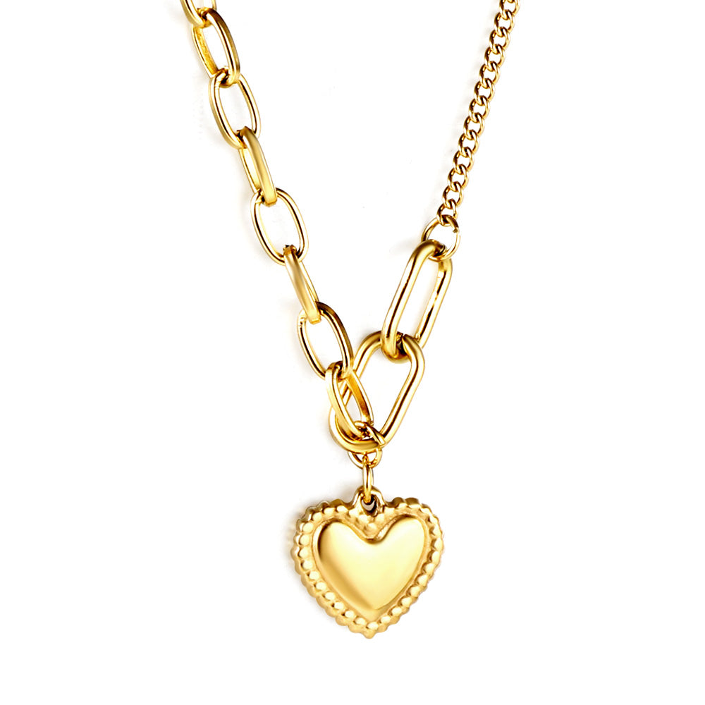 Wholesale Stainless Steel Gold Tone Heart Pendant Mixed Chain Necklace Elegant Allure