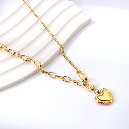 Wholesale Stainless Steel Gold Tone Heart Pendant Mixed Chain Necklace Elegant Allure