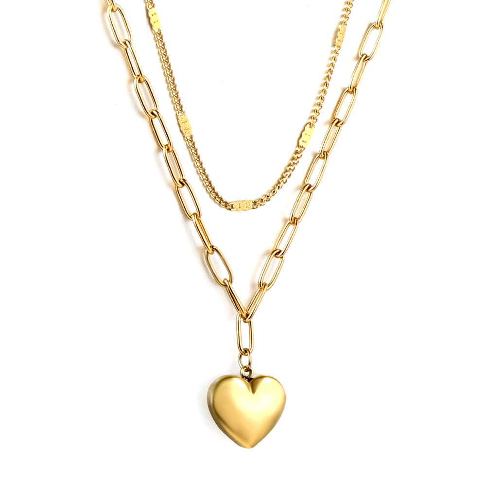 Wholesale 18K Gold Double - chain Heart Necklace Fashion - forward Style
