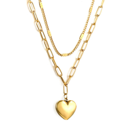 Wholesale 18K Gold Double - chain Heart Necklace Fashion - forward Style