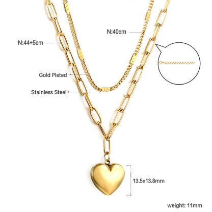 Wholesale 18K Gold Double - chain Heart Necklace Fashion - forward Style