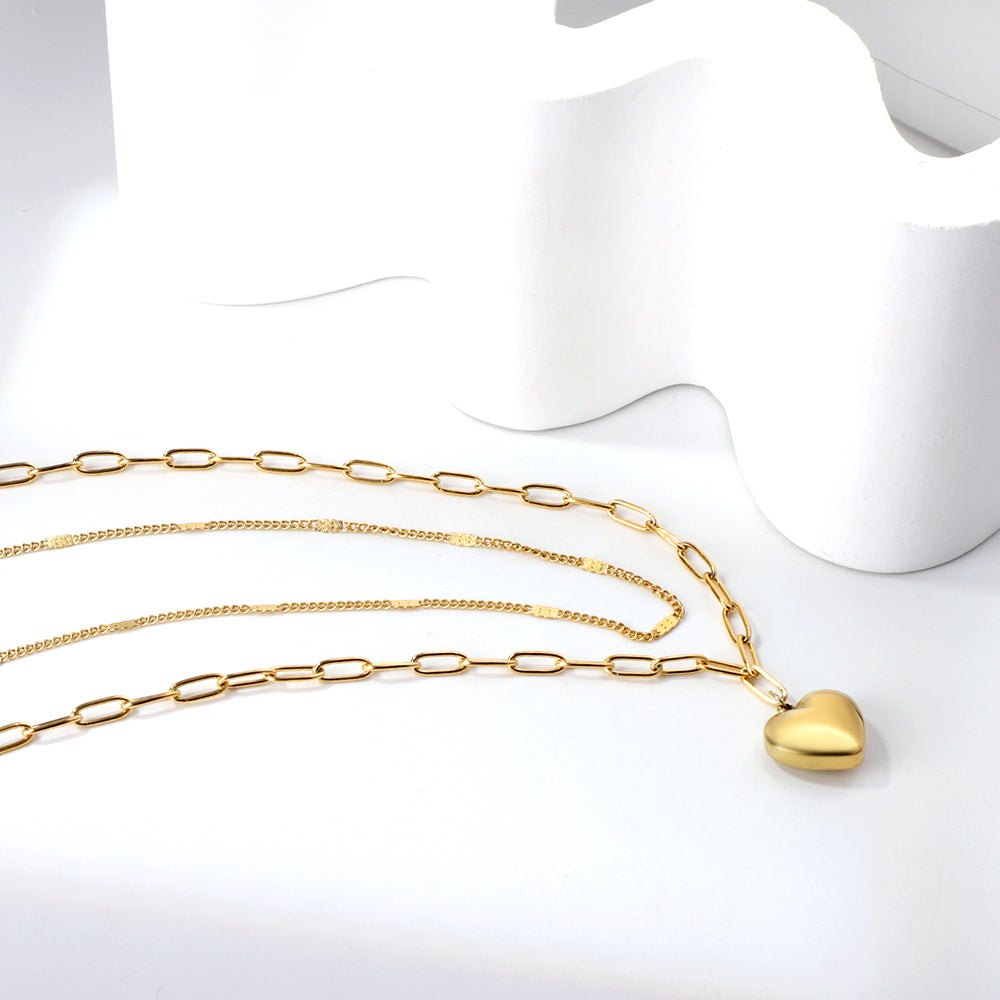 Wholesale 18K Gold Double - chain Heart Necklace Fashion - forward Style