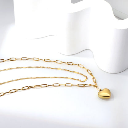 Wholesale 18K Gold Double - chain Heart Necklace Fashion - forward Style