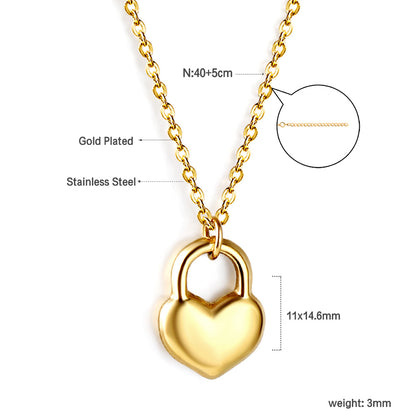 Bulk Stainless Steel Gold Tone Heart - lock Pendant Necklace Sweet Sentiment
