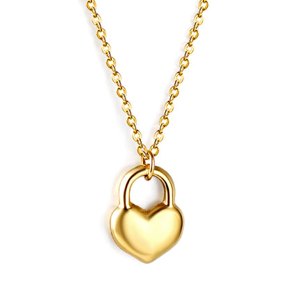 Bulk Stainless Steel Gold Tone Heart - lock Pendant Necklace Sweet Sentiment