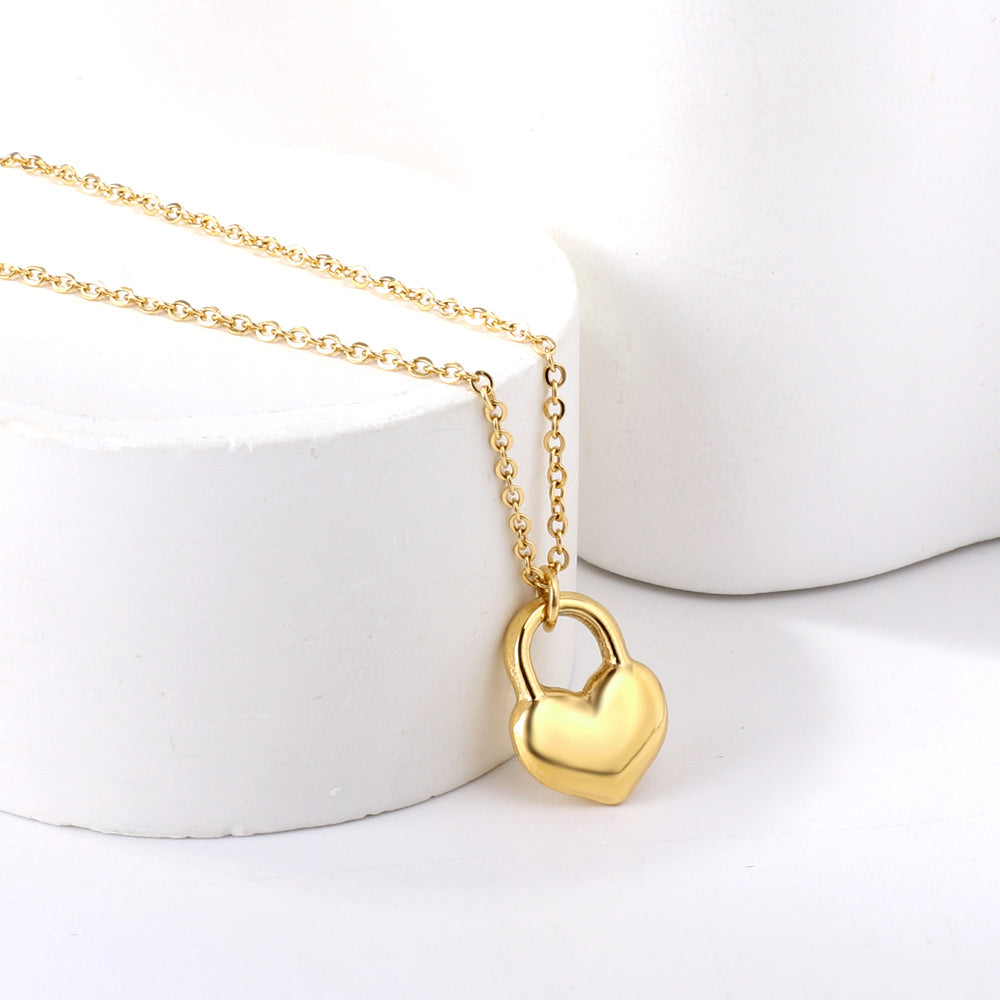 Bulk Stainless Steel Gold Tone Heart - lock Pendant Necklace Sweet Sentiment