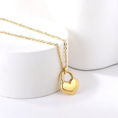 Bulk Stainless Steel Gold Tone Heart - lock Pendant Necklace Sweet Sentiment
