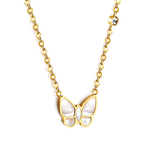 Wholesale Stainless Steel Gold Tone Butterfly Pendant Necklace Intricate Design