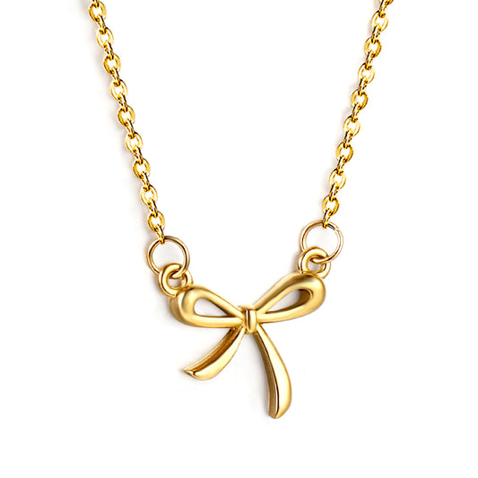 Bulk Stainless Steel Gold Tone Bowknot Pendant Necklace Lovely Elegance
