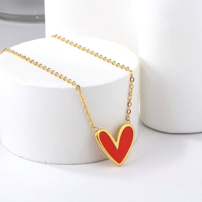 Wholesale Stainless Steel White / Black / Red / Green Heart Shaped Pendant Necklace Pure Style