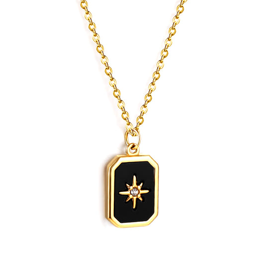 Wholesale Stainless Steel Gold Tone Black Star Tag Necklace Mysterious Allure
