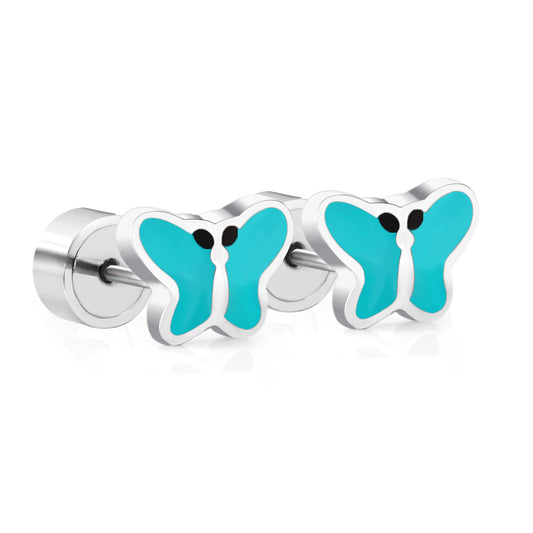 Wholesale Blue Butterfly Stud Earrings Nature Whisper Silver Base