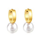 Wholesale Stainless Steel Circle with White Pearl Hoop Earrings