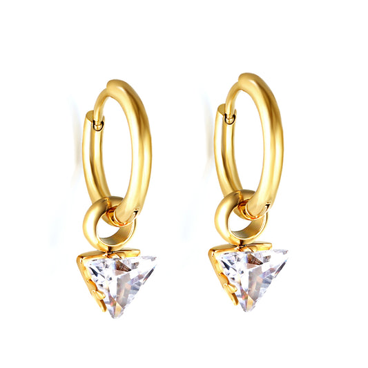 Bulk 18K Gold Triangle - cut Clear CZ Hoop Earrings