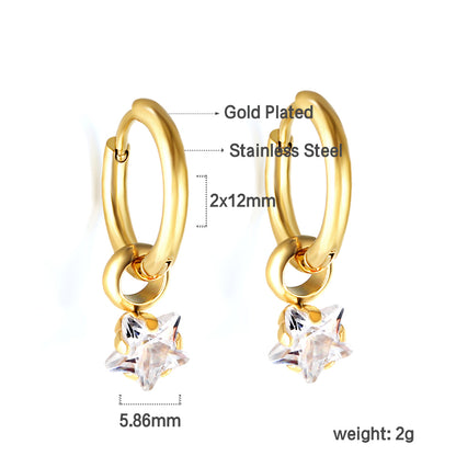 Wholesale 18K Gold Star - shaped Clear Gem Hoop Earrings