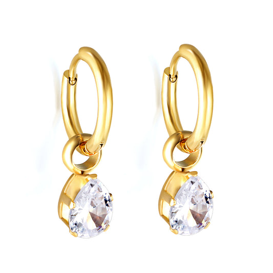 Wholesale 18K Gold Oval - shaped Clear Gem Hoop Earrings